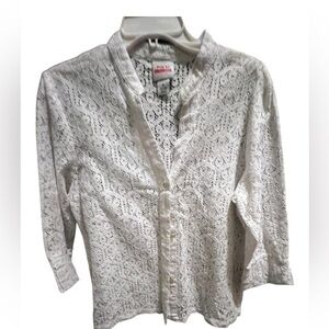 Ruby Rd. White Lace Button-Up Blouse